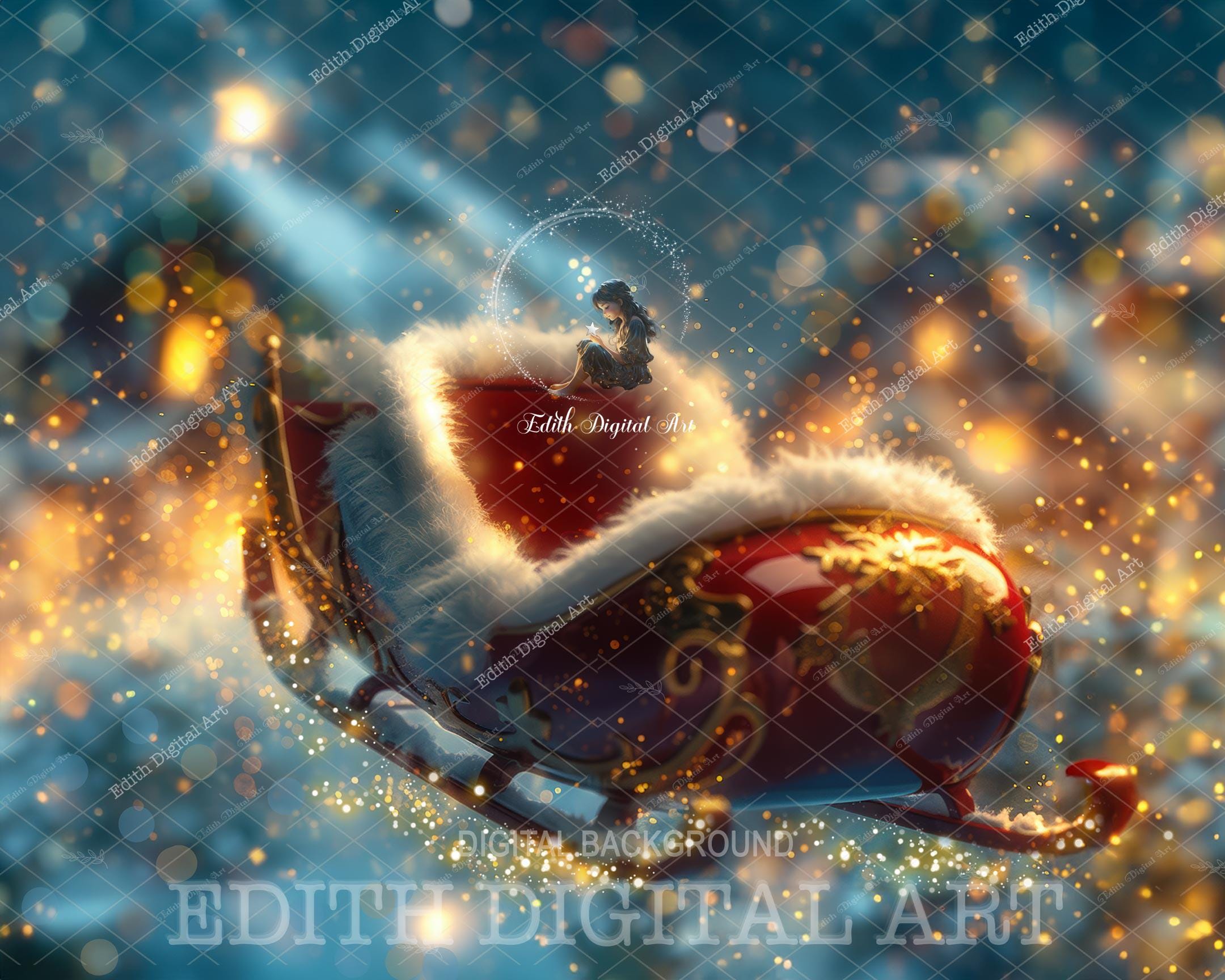 Flying Sleigh Digital Backdrop Fantasy Christmas Photo Composite For flying-sleigh-digital-backdrop-fantasy-christmas-photo-composite-for