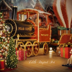 Christmas Digital Backdrop, Polar Express Background, Holidays Photography Composite, Magical Christmas Scene, Santa Workshop Ride.