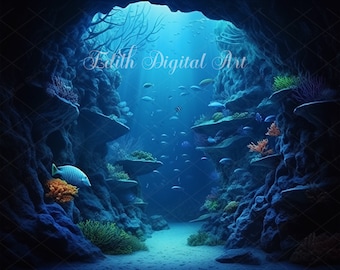 Mermaid Digital Background, Under The Sea Digital Backdrop Photography Composite, Fantasy Backdrop Overlay,  Ocean Ditigal Download Print