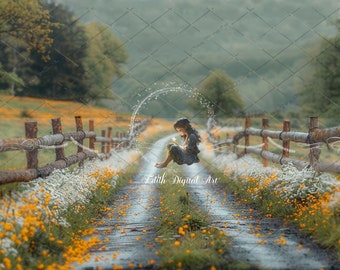 Spring Digital Backdrop, Easter Digital Background Photography, Summer Blossom  Road, Creative Composite Images, Nature Background Photo
