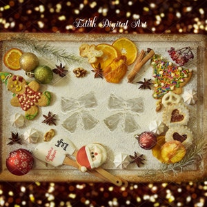 Christmas Flour Angels Digital Background Photography Composite,  Baking Christmas Cookies Photo Template, Flat Cutting Board Backdrop