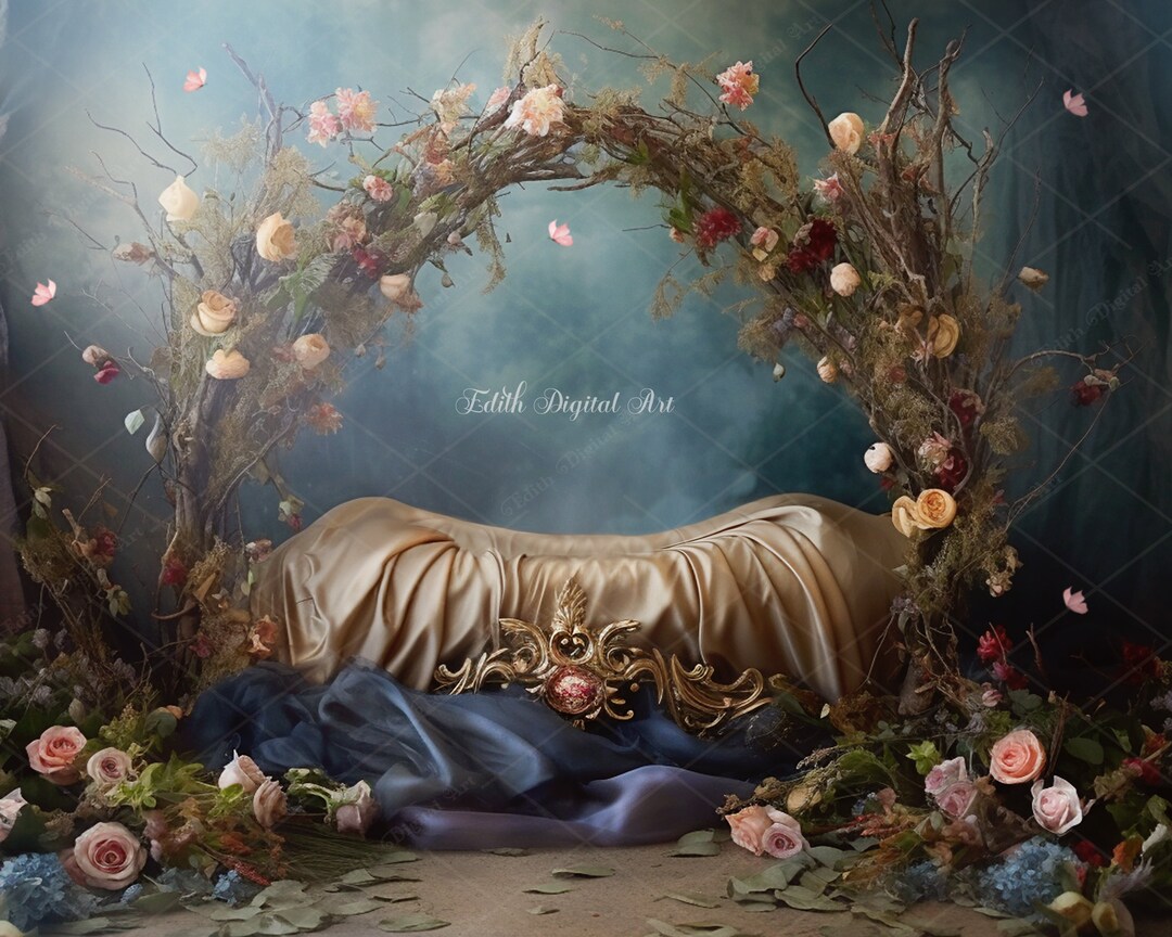 Newborn Digital Bed Digital Background Floral Baby Crib - Etsy