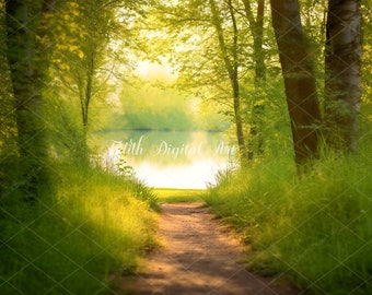 Summer Digital Backdrop Triails Photography Composite with Nature Leaves on Road, Outdoor Digital Background, Summer Forest Photo Printtable