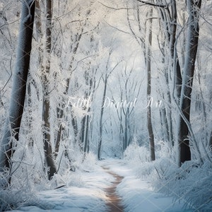 Winter Forest Digital Backdrop, Winter Snow Path Background Photography, Printable Photo Art, Christmas Composite Overlay, Digital Download.