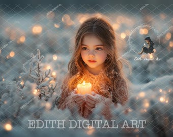 Snow Woodland  Backdrop Digital Photography, Magical Christmas Background Composite, Bokeh, Winter Tones, Snowy Forest, Xmas Photo Portraits