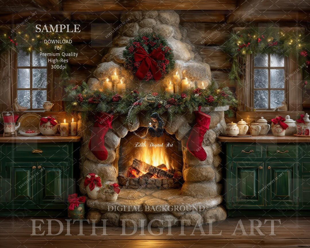 Christmas Kitchen Digital Backdrop, Rustic Xmas Digital Background for ...