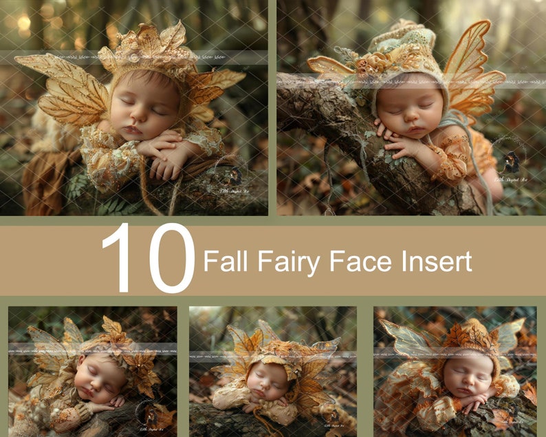 Newborn Digital Backdrop For Photography, Newborn Face Insert, 10 Autumn Baby Fairy Digital Background, Fantasy Composite Digital Download zdjęcie 2
