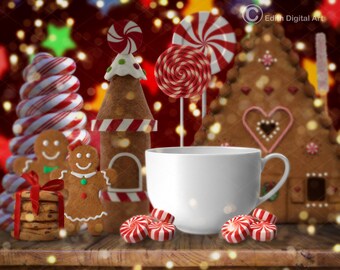 5x3ft Winter Christmas Photography Backdrop Gingerbread House Xmas Tree Snowflake Background Snow Mountains Candy Glitter Banner Decorations Kids Birthday New Year Party Photo Studio Props