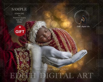 Christmas Newborn Digital Backdrop, Santa's Hand Cradle For Boy, Girl & Pets, Studio Photo Composites, Digital Prop Photography Background.