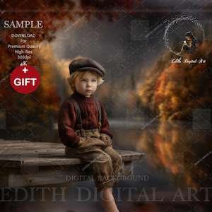 Autumn Digital Backdrop, Fall Dock Lake Background Composite, Fine Art Photography Digital Prop For Maternity, Family, Kids & Pets. Download