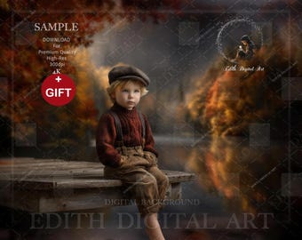 Autumn Digital Backdrop, Fall Dock Lake Background Composite, Fine Art Photography Digital Prop For Maternity, Family, Kids & Pets. Download