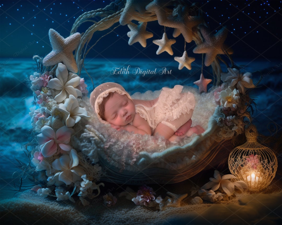 Newborn Bed Digital Backdrop, Fantasy Digital Background Photography