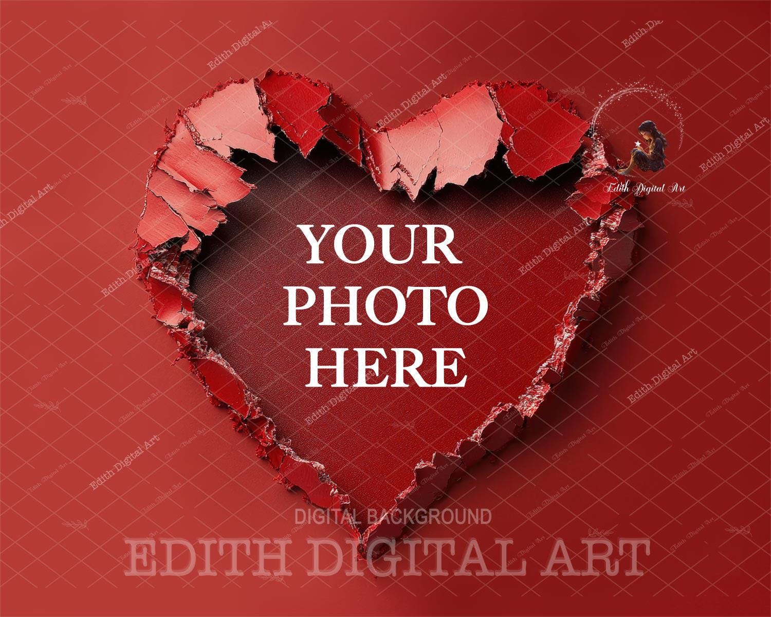 Heart Ripped Out Heart Ripped Paper, Valentine's Day Digital Backdrop Photography, Pink ...