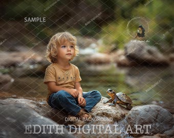 Spring Digital Backdrop Photography, Summer Outdoors Portrait, Turtle Ponds, Fun Kids & Pets Composite, Nature Background Overlay Download
