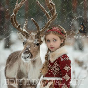 Reindeer Digital Backdrop, Snow Winter Woodlands Digital Baground, Christmas Photography, Snow Forest, Deer Composite. + Free Snow Overlay 4
