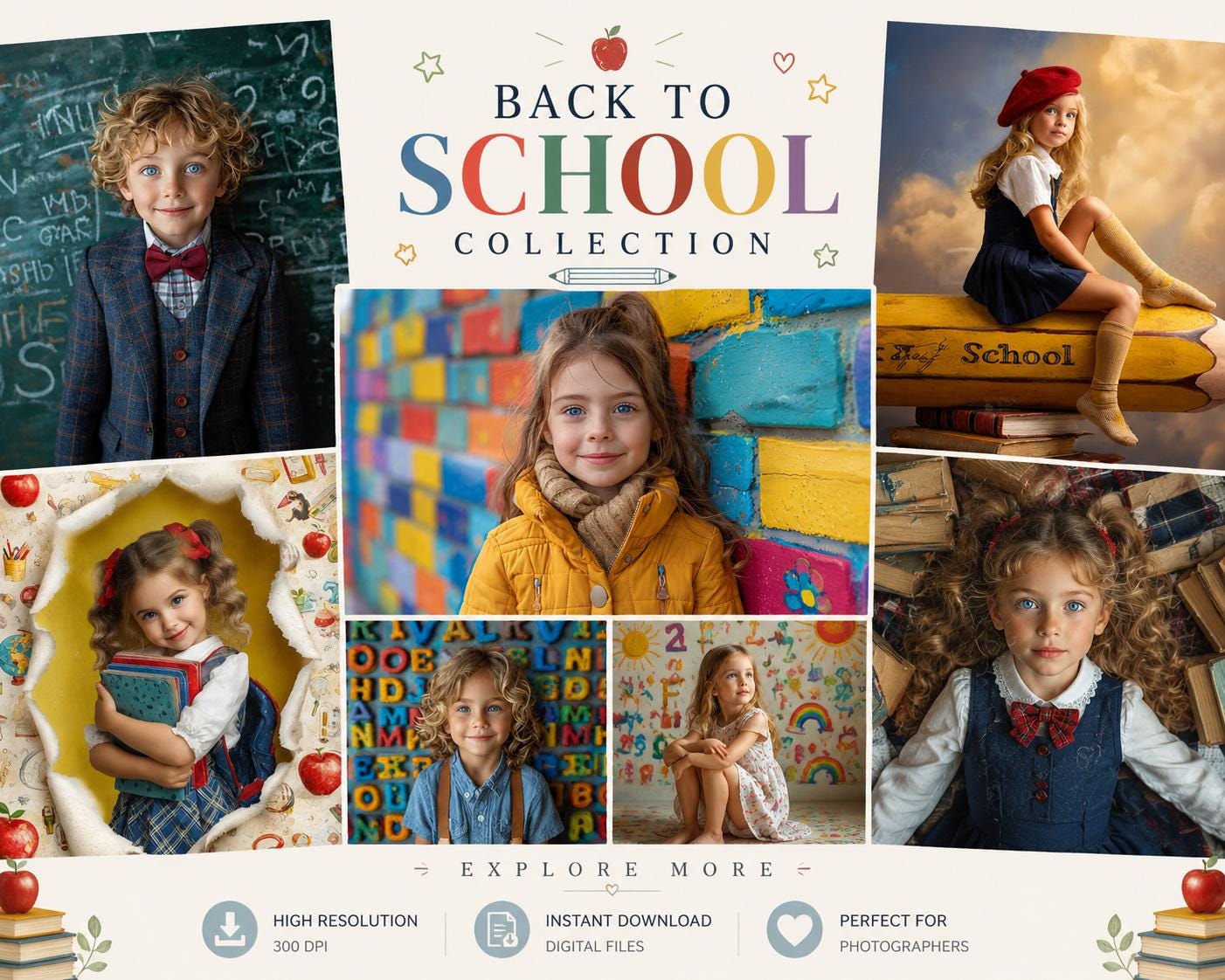 Back to School Digital Backdrop, Kids Portrait Photography Background ...