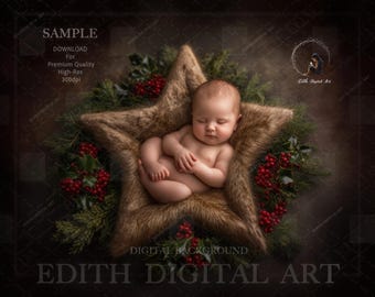 Christmas Newborn Digital Backdrop, Star Nest For Boy & Girl, Studio Photo Composites, Digital Prop Photography Background, Instant Download