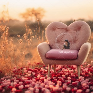 Valentines Digital Background Photography Dreamy Pink Landscape for Valentines Outdoor Portrait Heart Chair For Maternity, Kids & Pets