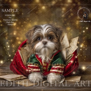 Christmas Digital Background For Pets, Dog Christmas Digital Backdrop, Fun Photo Portrait For Puppy & Cats, Santa&#39;s Letters Mail Red Bag