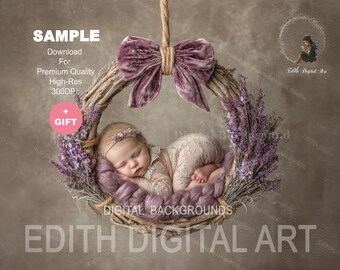 Newborn Digital Backdrop Swing, Baby Girl Flower Hoop, Spring Floral lavender Composite, Fine Art Studio Background Photography