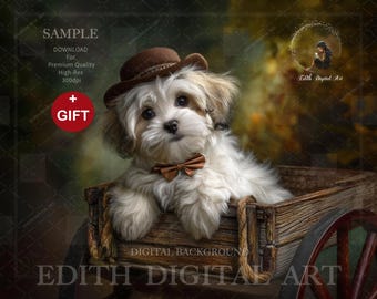 Pets Digital Backdrop Photography, Rustic Fall Wagon for Dogs & Cats Holiday Portraits, Autumn Studio Background, Downloadable Phot Fine Art