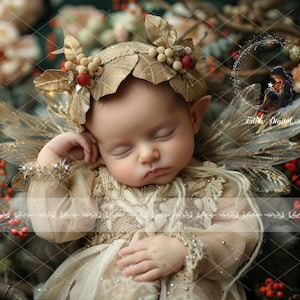 Newborn Face Insert Digital Backdrop Photography Composite, Gold Baby Fairy Background Girl, Enchanted Forest, Add Face, Instant Download