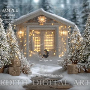 Printable Christmas Backdrop, Digital Photo Studio Prop, Christmas Tree Scene, Holidays Background Banner, Print Xmas Photography Composite.
