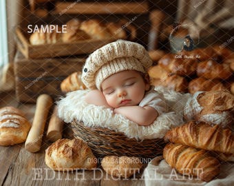 Newborn Digital Backdrop Photography, Bakery Digital Prop, Studio Background Composite, Baby Photo, Photoshop Overlay, Little Chef Portrait