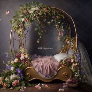 Newborn Digital Bed, Newborn Digital Background, Floral Baby Crib, Newborn Composite Photography Studio, Spring  Digital Photo Overlay.