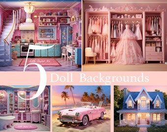 Doll House Digital Backdrop, Dream Dollhouse Background Photography for Girls Composite, Pink Wardrove for Dolly Portrait, Doll Digital Prop