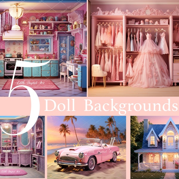 Doll House Digital Backdrop, Dream Dollhouse Background Photography for Girls Composite, Pink Wardrove for Dolly Portrait, Doll Digital Prop