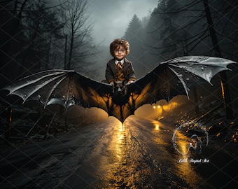 Bat Chase Digital Backdrop, Halloween Digital Backdrop, Halloween Background Photography, Fun Halloween Photo Composite for Photoshop