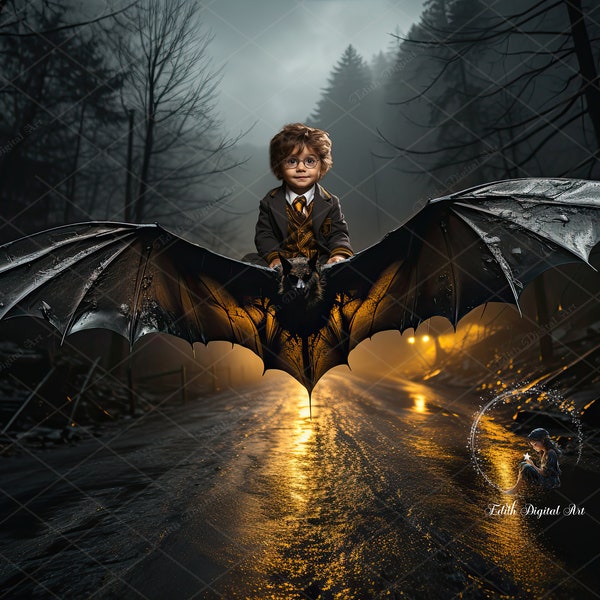 Bat Chase Digital Backdrop, Halloween Digital Backdrop, Halloween Background Photography, Fun Halloween Photo Composite for Photoshop