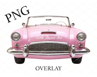 Pink CAR Overlay Background Digital Pink Car Digital Backdrop,  PNG Photography Composite Photoshop, Fantasy Backdrop Overlay