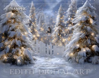 Avezano Winter Fotohintergrund – 210x150 Cm, Weihnachtsbaum & Schneeflocken, Aus Baumwolle