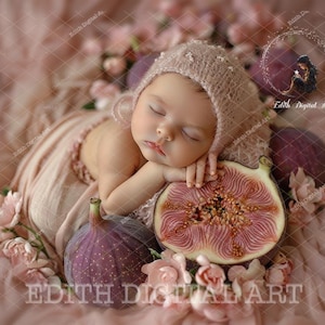 Newborn Digital Backdrop, Pink, Purple Floral Fig Digital Backdrop Girl, Autumn, Spring, Summer, Baby Photo Face Inser, Instant Download