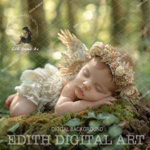 Newborn Digital Backdrop, Greenery Woodland, Spring Backdrop, Mossy Forest, Valentines Portrait for Baby, Toddlers & Pets, Nature Background