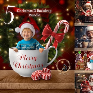 Digitale kerstachtergrond, bundel van 5 kerstachtergronden fotografiecomposiet, leuke kerstsjabloon voor kaarten, kinderen toevoegen, pasgeborene en huisdieren