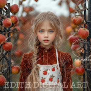 Autumn Digital Background Photography Apple Orchard Path with Farm Gate, Outdoor Family Photo Backdrop, Fall Country Scene, Instant Download