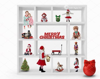 Digital Box Background Photography Composite, Christmas Backdrop Box for Kids, Newborn, Family, Toddlers. Instan Download.