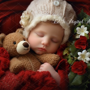 Newborn Digital Backdrop Photography, Face Insert Baby Digital Background for Girl, Floral Backdrop, Add face Digital Photo Prop Composite.