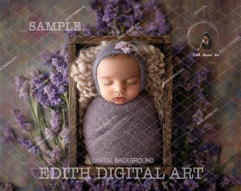 Newborn Digital Backdrop Girl, Purple Floral Lavander Digital Prop Photography, Newborn Face Insert, Add Face, Spring Baby Photo Composite