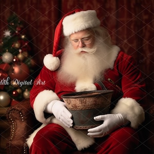 Santa Digital Backdrop, Newborn Backdrop Photography, Santa Holding a Baby or Pet, Christmas Ventige Background Overlay, Digital Photo Prop.