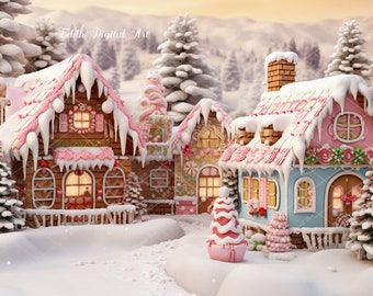 Gingerbread Town Backdrop Composite, Christmas Digital Backdrop Photography, Gingerbread House Overlay, Santa's Town, Candy Snow Village