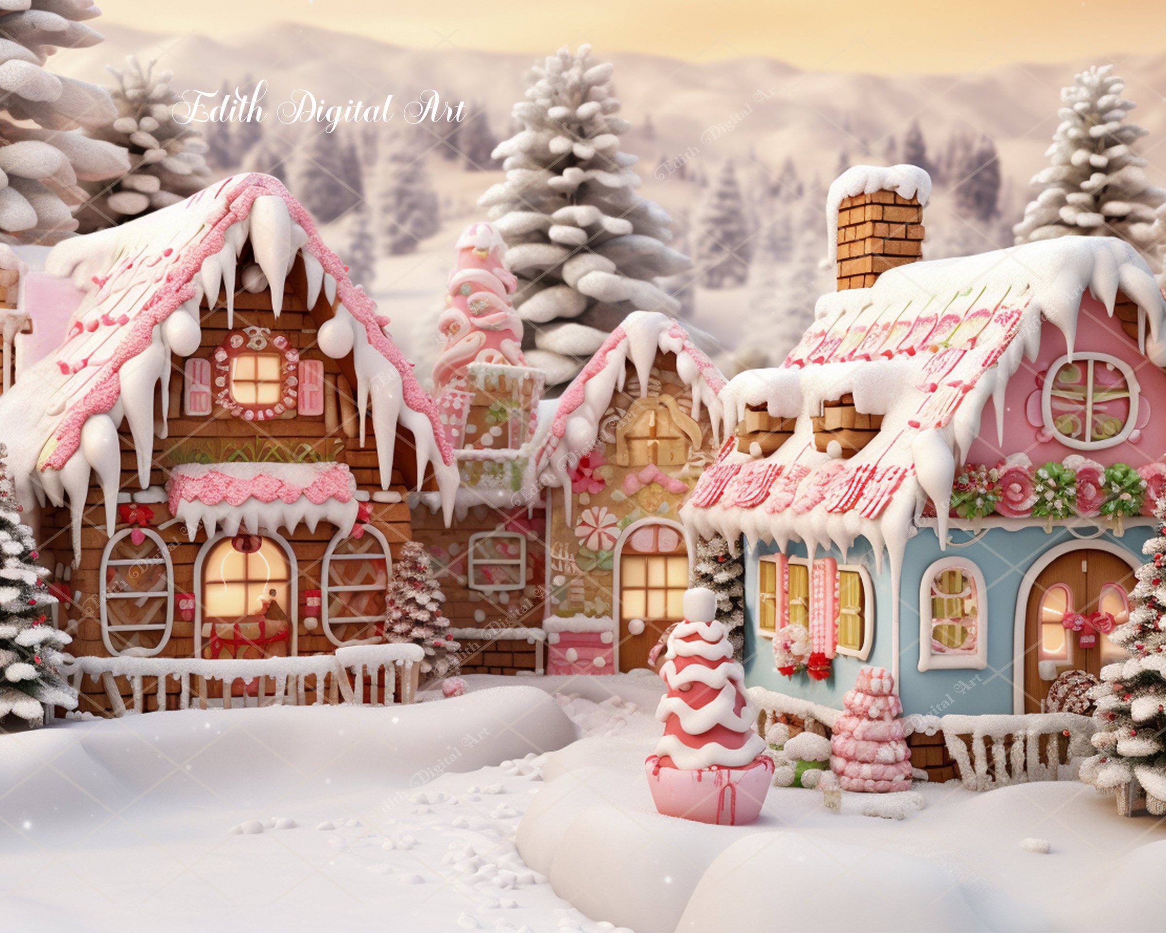 gingerbread town backdrop composite, christmas digital backdrop