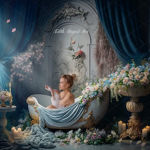 Enchanted Bathtub Digital Backdrop Background Photography for Maternity, Women, Girls, Toddler, Dog, Mermaid, Photo Composite Overlay.