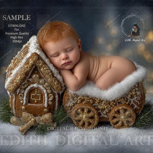 Christmas Newborn Digital Backdrop, Holiday Baby Composite, Xmas Gingerbread Digital Prop for Studio Photography Composites Instant Download