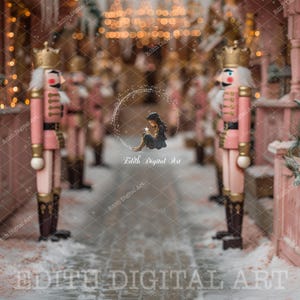 Pink Nutcracker Backdrop Digital Background Photography Composite, Blurry Nutcracker Studio Portrait, Christmas Digital Backdrop, Download