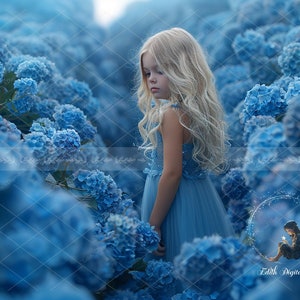 Hydragea Path Digitale Kulisse Fotografie, Frühling, Sommer, Blumengarten Digitaler Hintergrund, Photoshop Composite, Blaue Blumen herunterladen