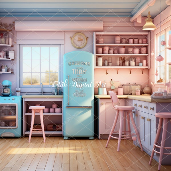 Doll Background Digital, Fantasy Doll Kitchen Backdrop, Dolly Dining Room, Photography Doll House, Composite Photoshop Overlay Prop*